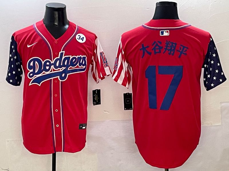 Men Los Angeles Dodgers #17 Ohtani Red a generation of national flags Joint name 2025 Nike MLB Jersey style 10->los angeles dodgers->MLB Jersey